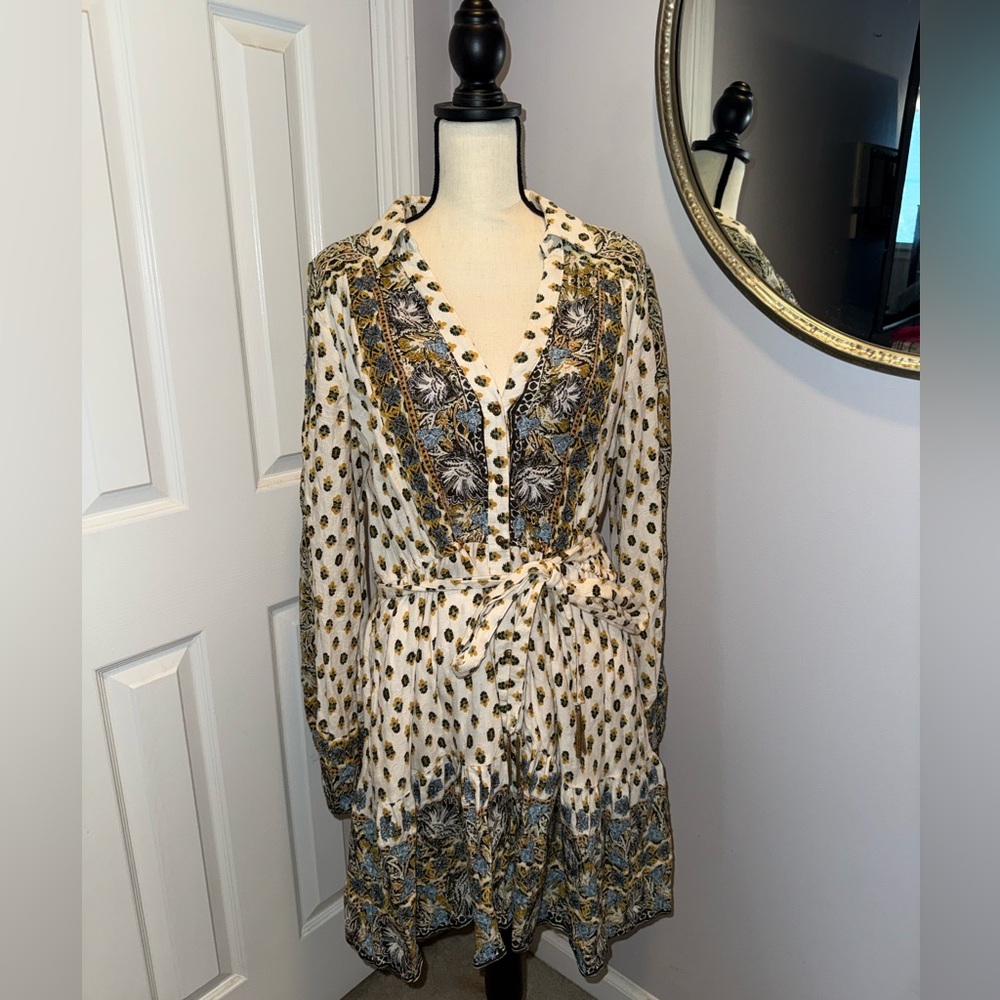 Anthropologie Floral Embroidered Mini Shirt Dress